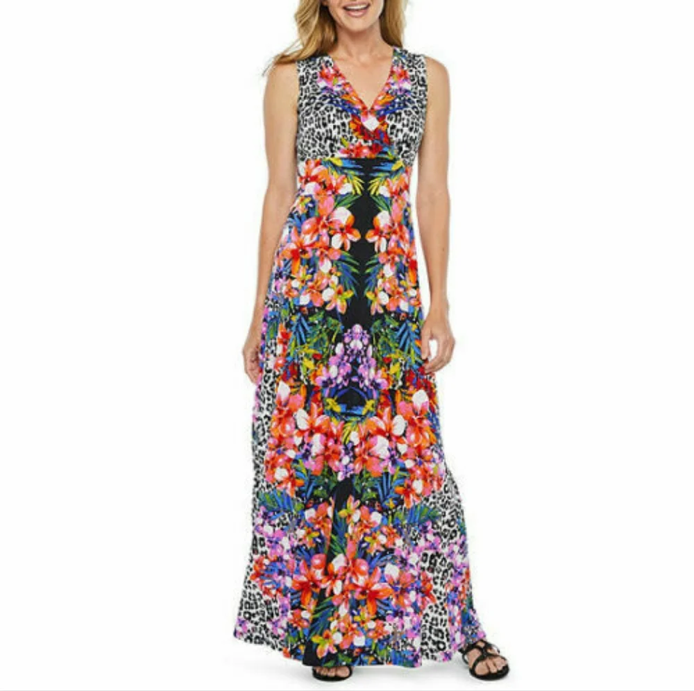 NWT Ronni Nicole Floral Animal Wild Print Sleeveless Maxi Dress 16W New - Picture 1 of 5